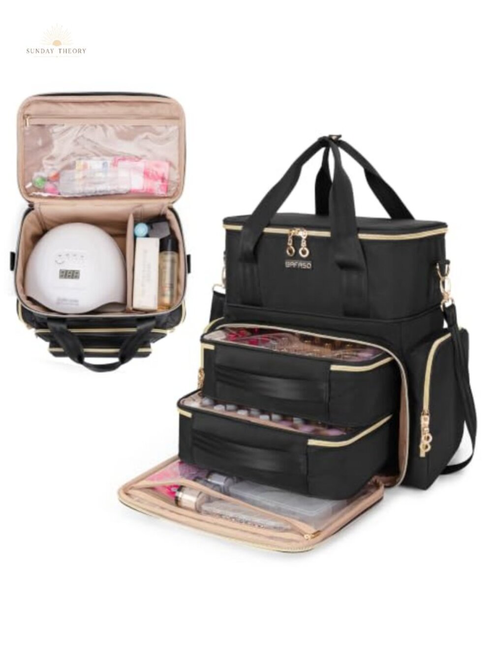 2 Layer Nail Polish Organizer Bag Holds 70 Bottles Nail Dryer Tote Black
